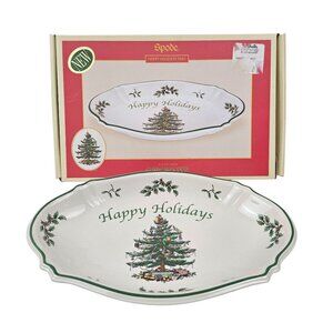 Spode Christmas Tree Happy Holidays Tray 3324 A9 NIB Serving Platter Oval